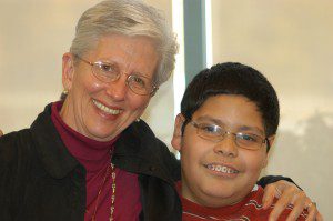 Chuy with his school nurse, Kathy, after getting his braces. Chuy with his school nurse, Kathy, after getting his braces.